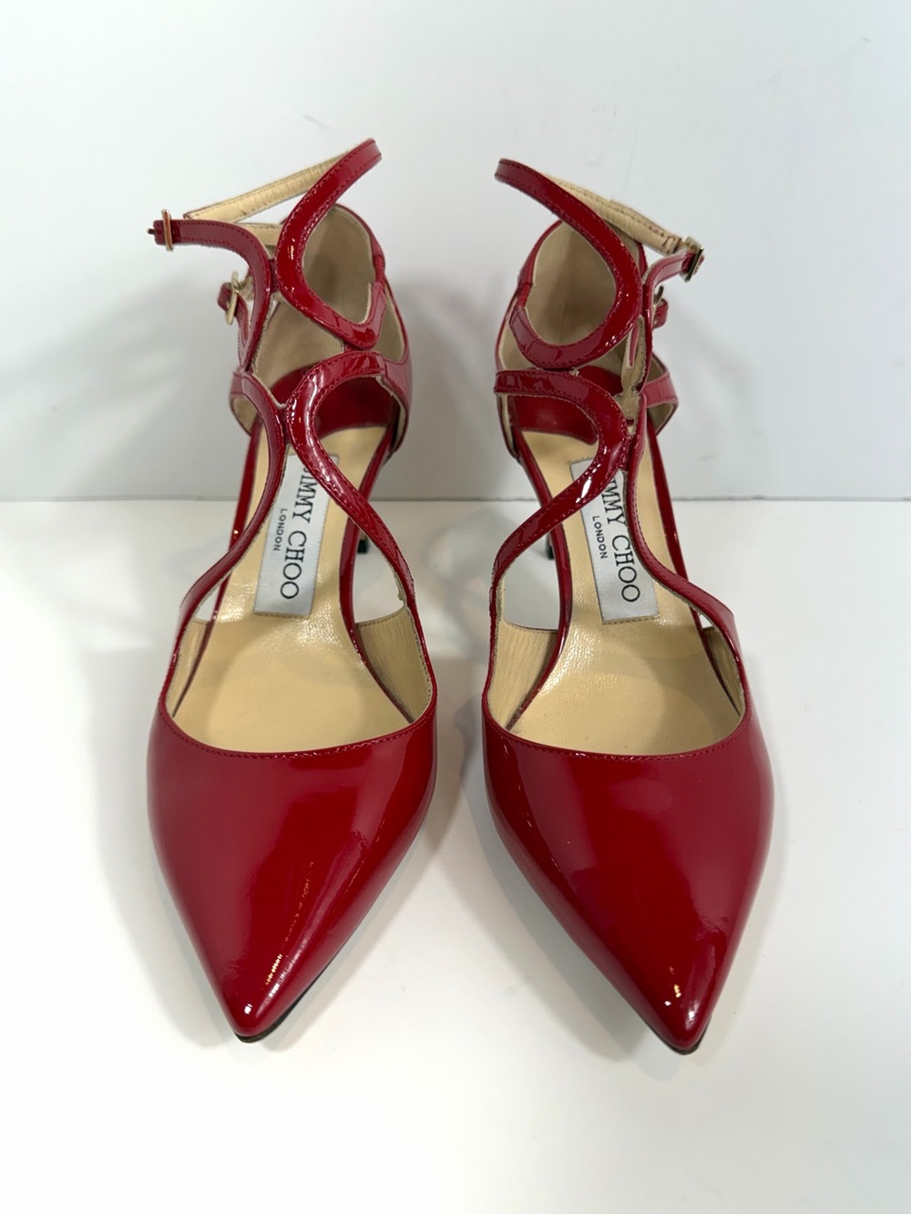 Jimmy Choo Red Patent Leather Strappy Pointed Toe Pumps - Size 36 - Picture 2 of 13
